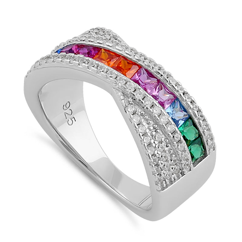 Sterling Silver Rainbow CZ Twist Ring