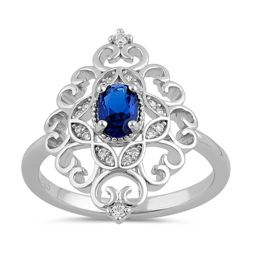 Sterling Silver Elegant Blue CZ Marquise Design Ring