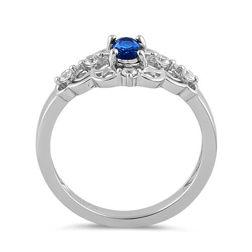 Sterling Silver Blue CZ Vintage Design Ring