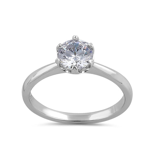 Sterling Silver 6.5mm Clear CZ Crown Setting Ring