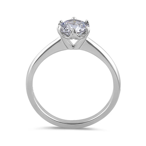 Sterling Silver 6.5mm Clear CZ Crown Setting Ring