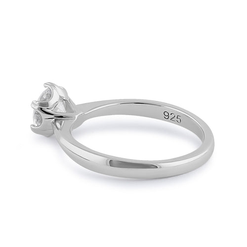 Sterling Silver 6.5mm Clear CZ Crown Setting Ring