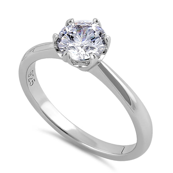 Sterlig Silver 6.5mm Clear CZ Crown Setting Ring