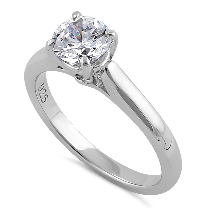 Sterling Silver 6.5mm Clear CZ Catherdral Setting Ring