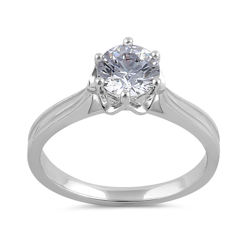 Sterling Silver 6.5mm Clear CZ Flower Setting Ring