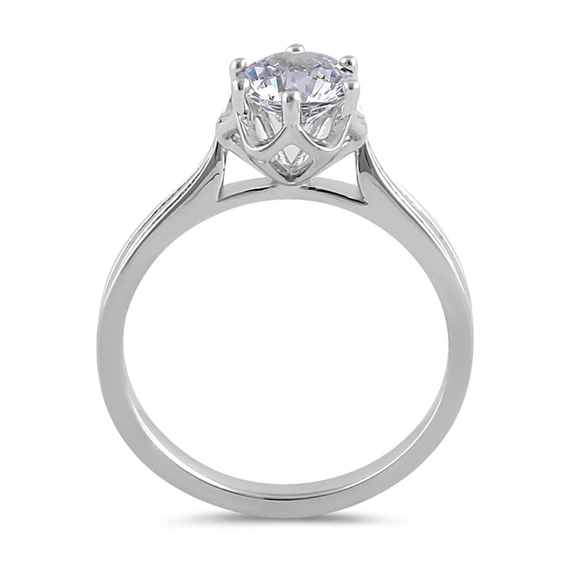 Sterling Silver 6.5mm Clear CZ Flower Setting Ring