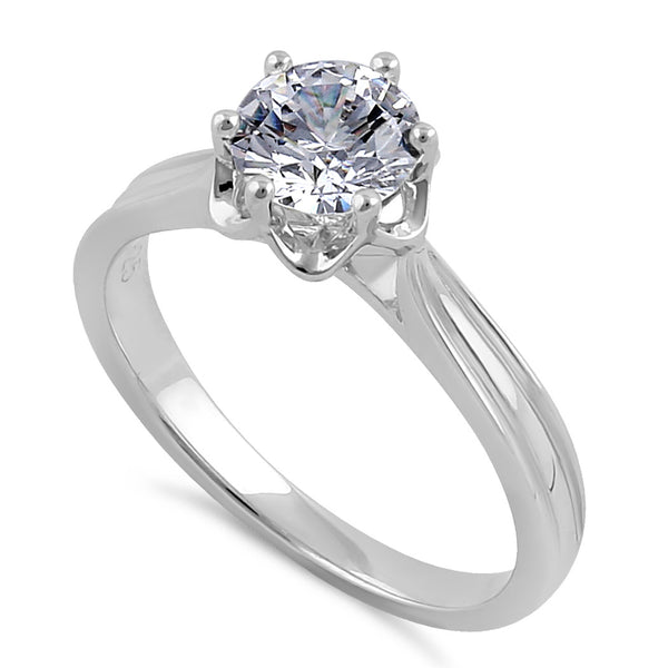 Sterling Silver 6.5mm Clear CZ Flower Setting Ring