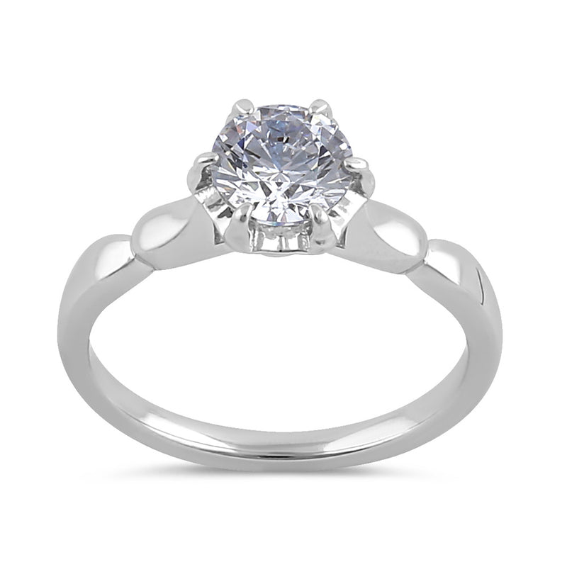 Sterling Silver 6.5mm Clear CZ Vintage Crown Setting Ring