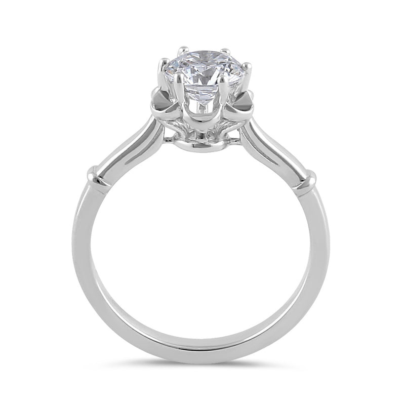 Sterling Silver 6.5mm Clear CZ Flower Setting Ring