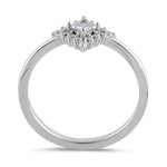 Sterling Silver 3mm Clear CZ Princess Halo Engagement Ring