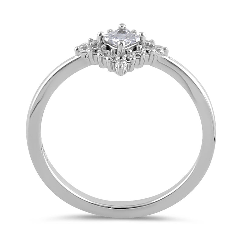 Sterling Silver 3mm Clear CZ Princess Halo Engagement Ring