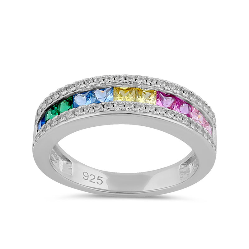 Sterling Silver Rainbow CZ Band Ring