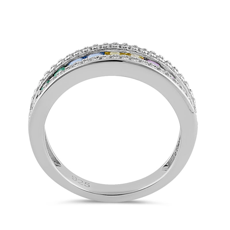 Sterling Silver Rainbow CZ Band Ring