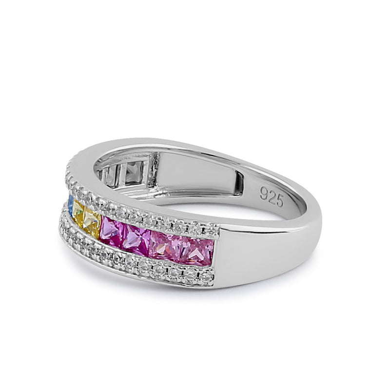 Sterling Silver Rainbow CZ Band Ring