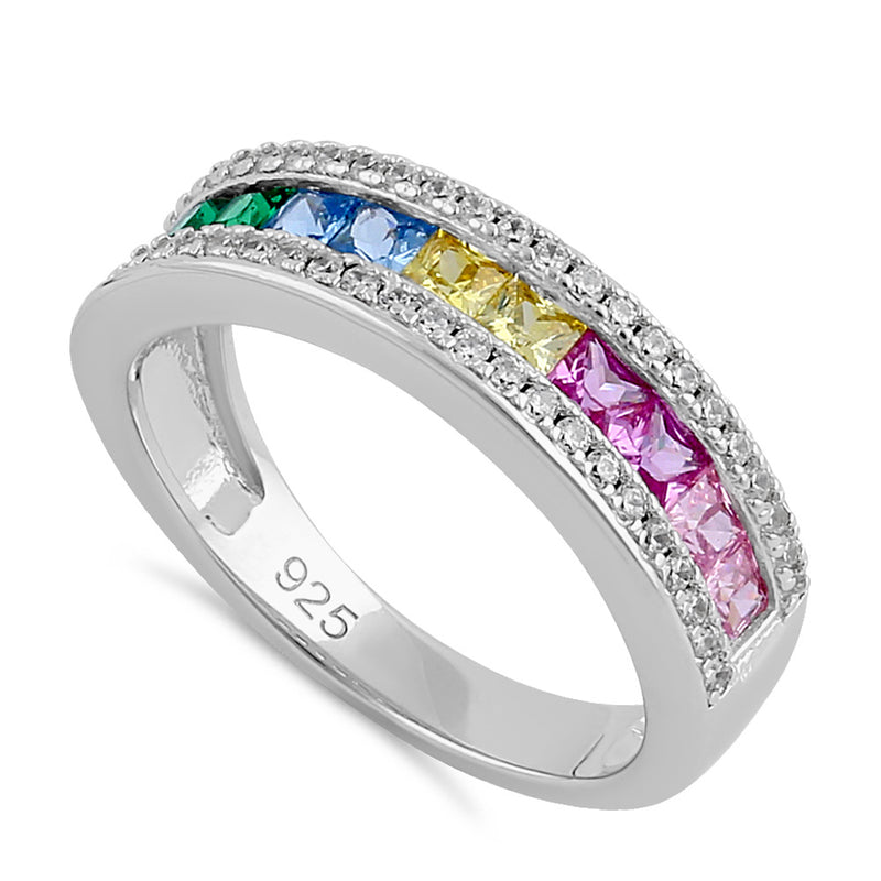 Sterling Silver Rainbow CZ Band Ring