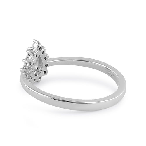 Sterling Silver Clear CZ Dainty Pear Halo Ring
