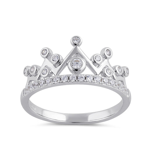 Sterling Silver Clear CZ Princess Crown Ring