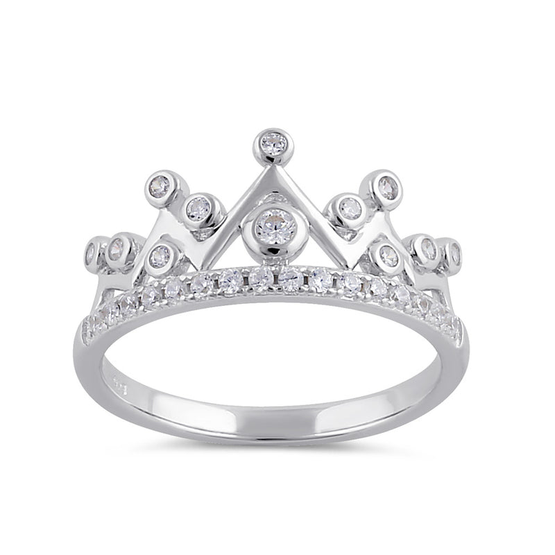 Sterling Silver Clear CZ Princess Crown Ring