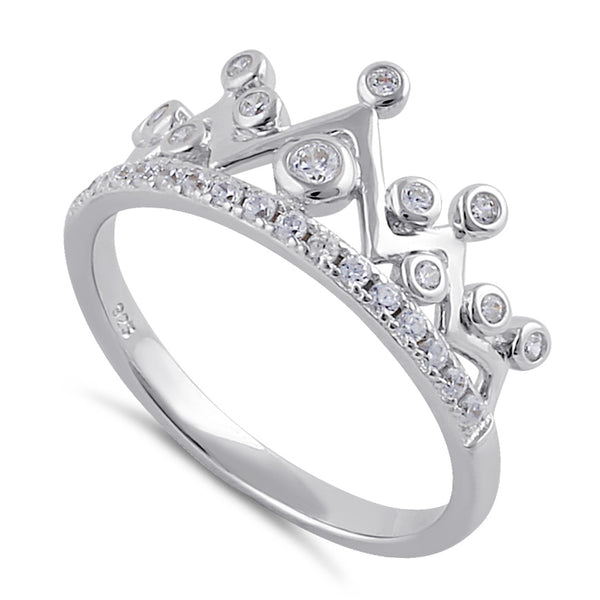 Sterling Silver Clear CZ Princess Crown Ring