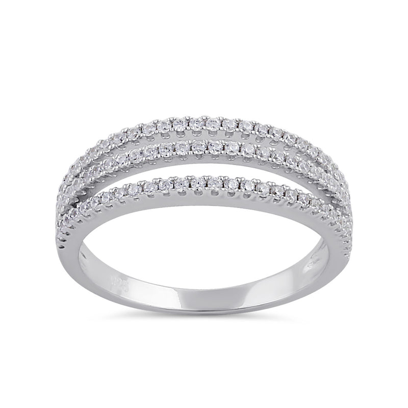 Sterling Silver Clear CZ Triple Layer Ring