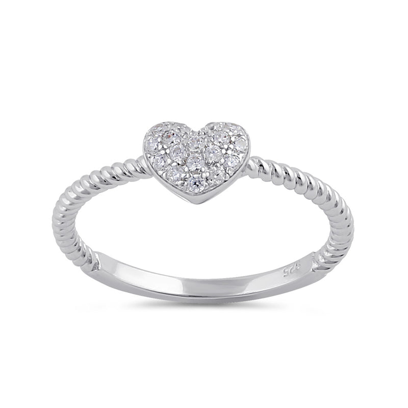Sterling Silver Clear CZ Rope and Heart Ring