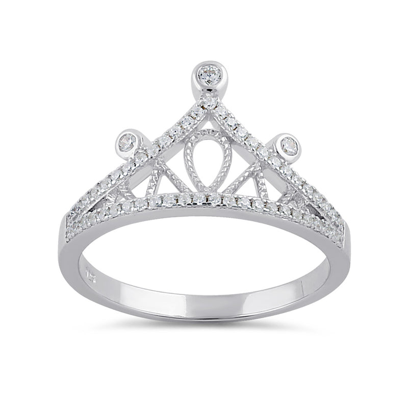 Sterling Silver Clear CZ Frozen Crown Ring