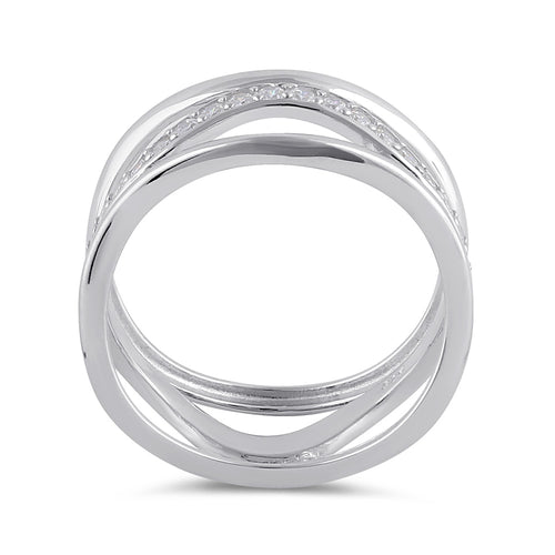 Sterling Silver Clear CZ Triple Stack Wave Ring
