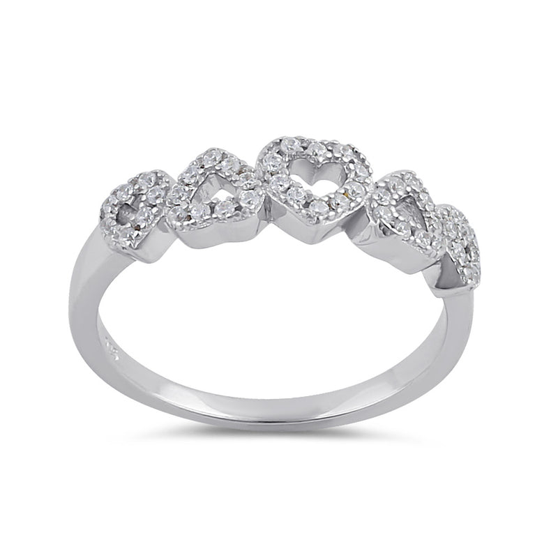 Sterling Silver Clear CZ Row of Hearts Ring