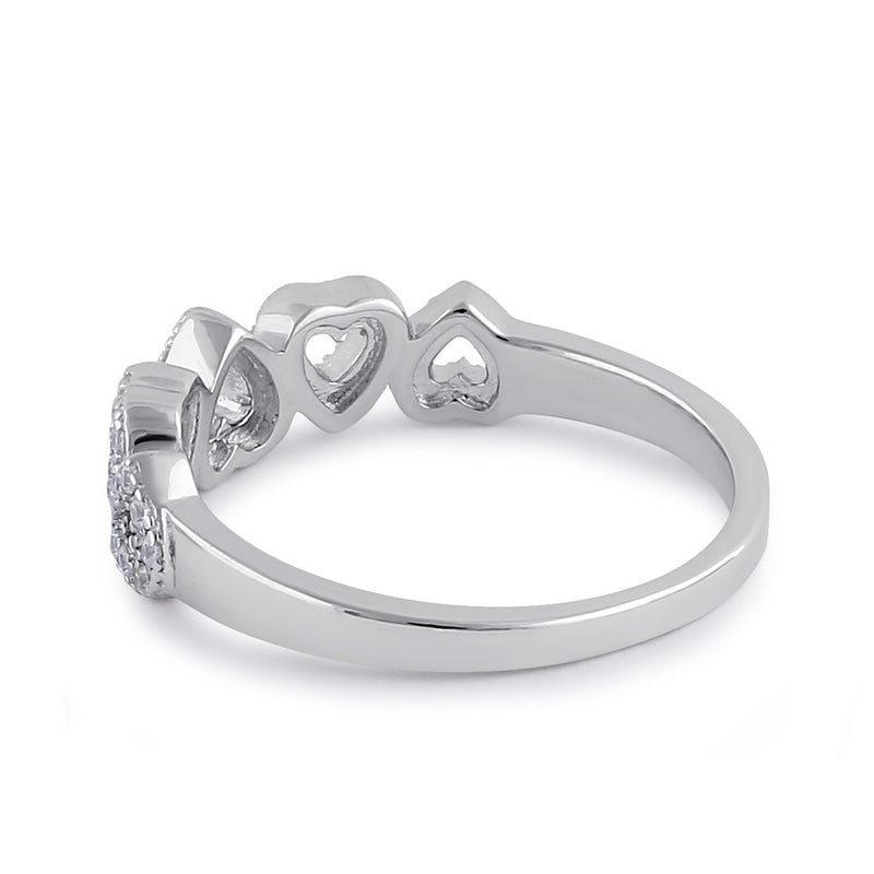 Sterling Silver Clear CZ Row of Hearts Ring