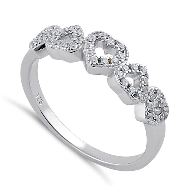 Sterling Silver Clear CZ Row of Hearts Ring