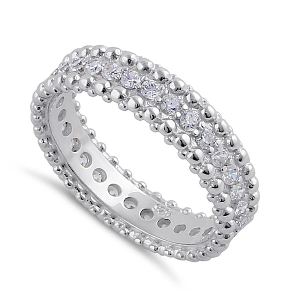 Sterling Silver Clear CZ Beaded Band Ring