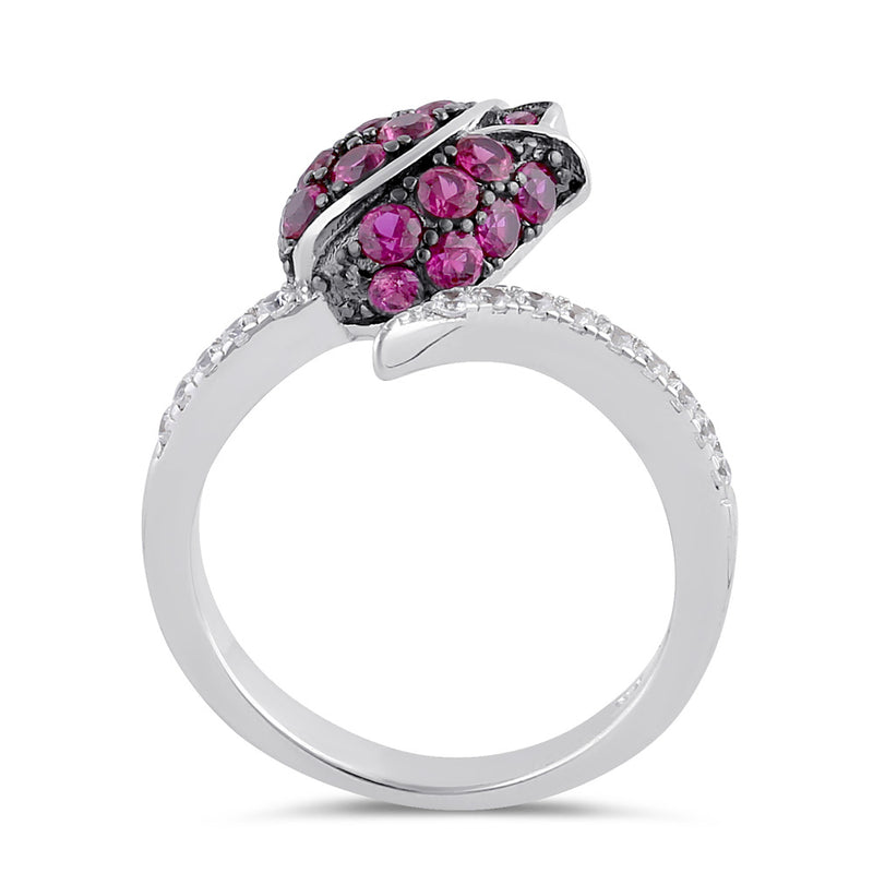 Sterling Silver Ruby and Clear CZ Rose Ring