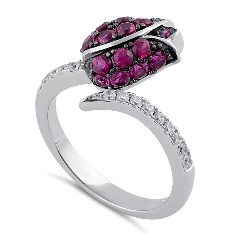 Sterling Silver Ruby and Clear CZ Rose Ring
