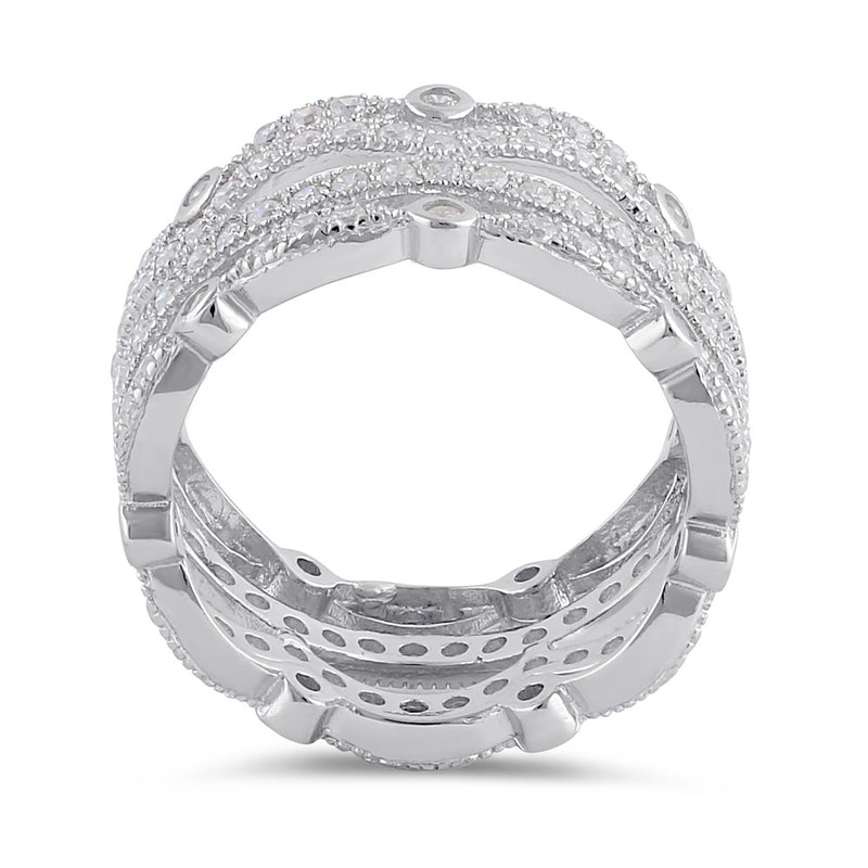Sterling Silver Clear CZ Quad Stack Wave Ring