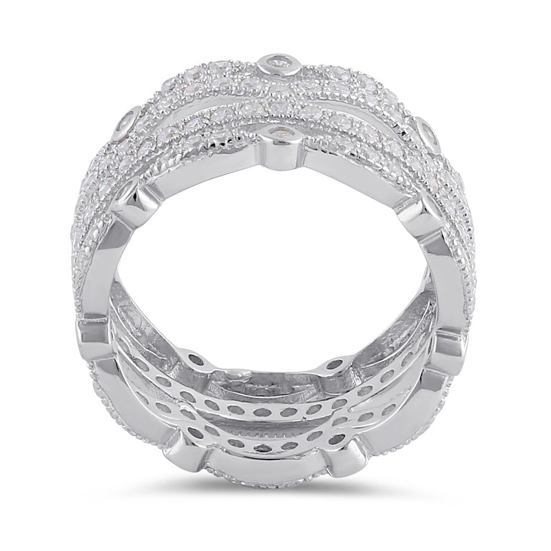 Sterling Silver Clear CZ Quad Stack Wave Ring