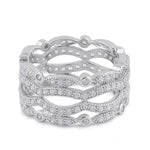Sterling Silver Clear CZ Quad Stack Wave Ring