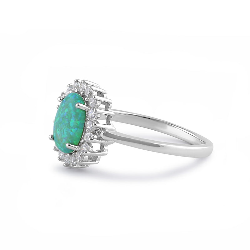Sterling Silver Oval Green Lab Opal CZ Ring