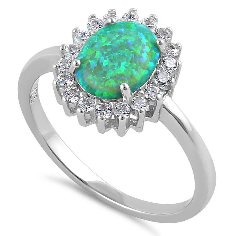 Sterling Silver Oval Green Lab Opal CZ Ring