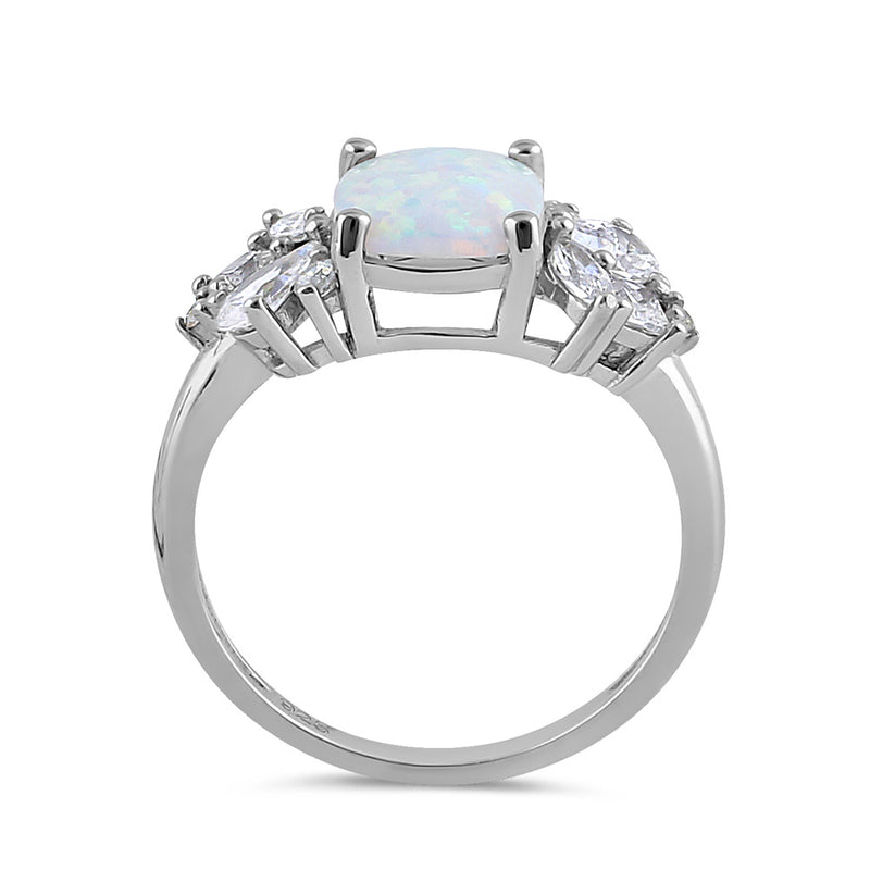 Sterling Silver Elegant Squoval White Lab Opal with Clear CZ Ring