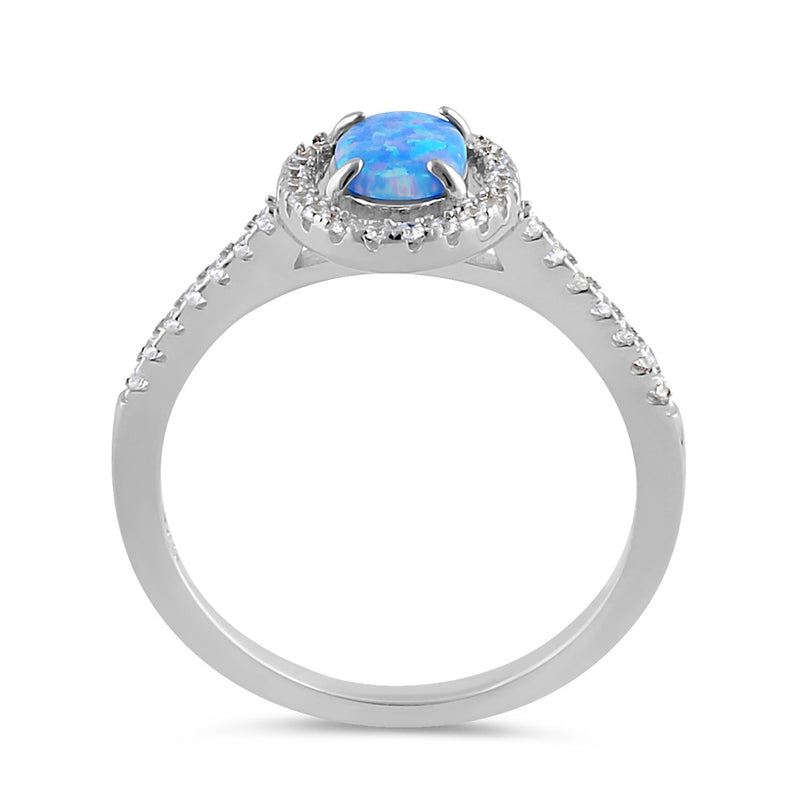 Sterling Silver Blue Lavender Lab Opal and Clear CZ Oval Halo Ring