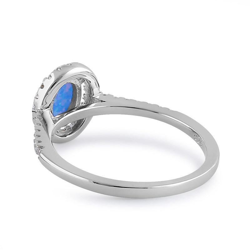 Sterling Silver Blue Lavender Lab Opal and Clear CZ Oval Halo Ring