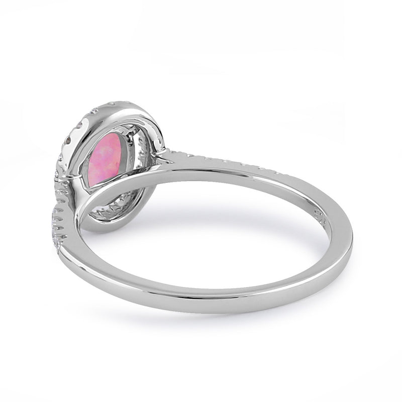 Sterling Silver Pink Lab Opal and Clear CZ Oval Halo Ring