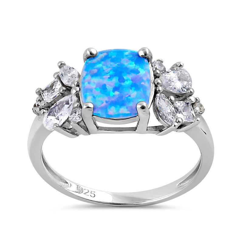Sterling Silver Elegant Squoval Blue Lavender Lab Opal with Clear CZ Ring