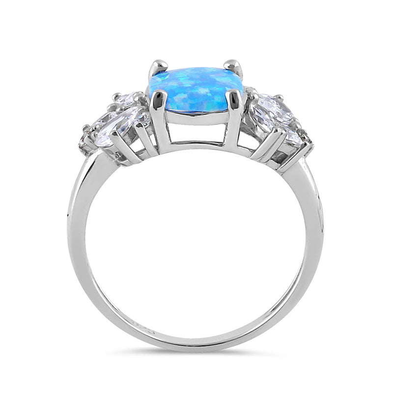 Sterling Silver Elegant Squoval Blue Lavender Lab Opal with Clear CZ Ring