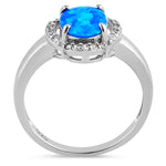 Sterling Silver Elegant Blue Lab Opal Oval Flower Halo CZ Ring