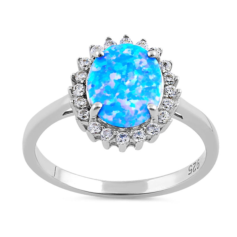Sterling Silver Oval Blue Lavender Lab Opal CZ Ring
