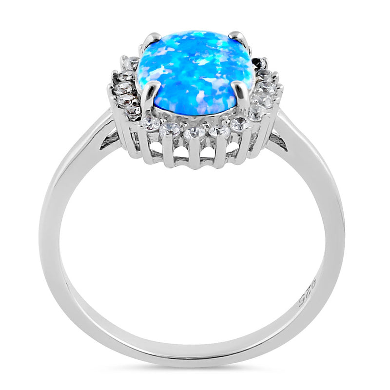Sterling Silver Oval Blue Lavender Lab Opal CZ Ring