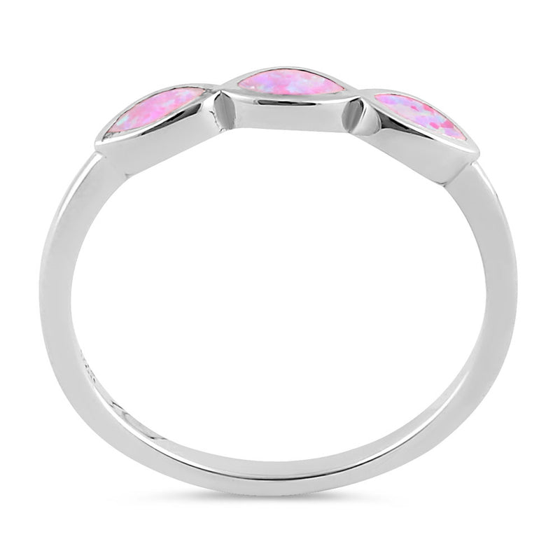 Sterling Silver Triple Marquise Pink Lab Opal Ring