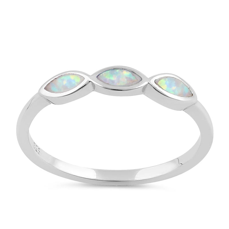 Sterling Silver Triple Marquise White Lab Opal Ring
