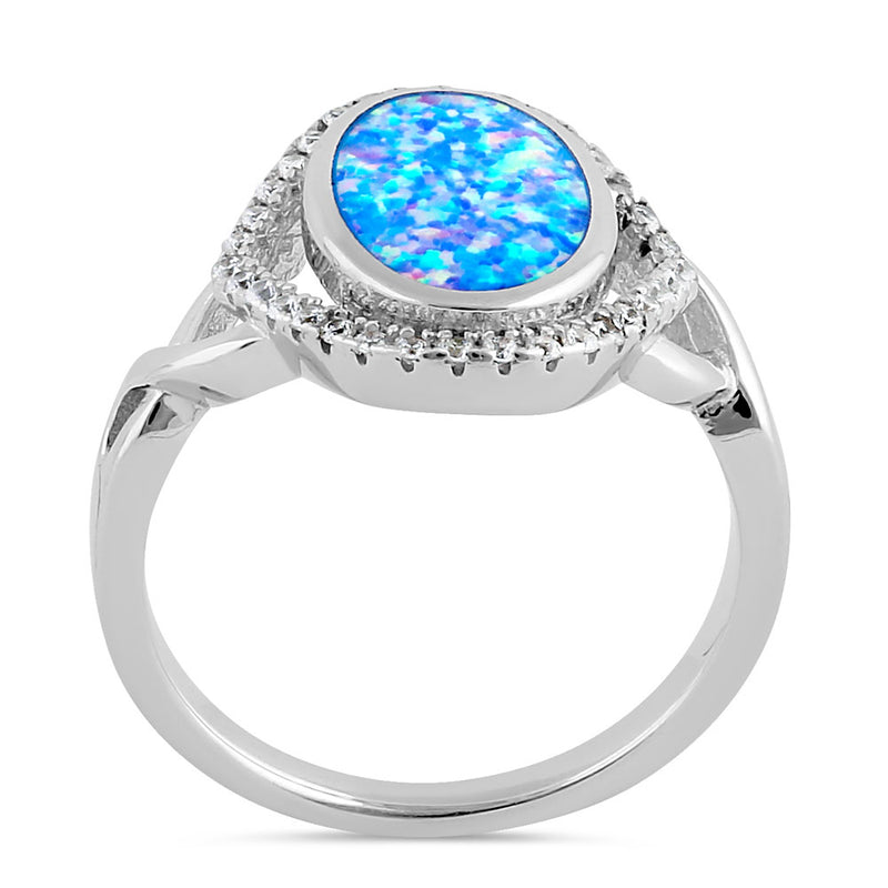 Sterling Silver Blue Lavender Lab Opal Oval Halo CZ Ring